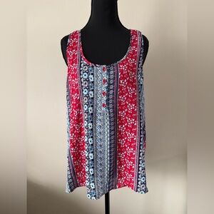 Pink Rose Red, White and Blue Floral Tank Top